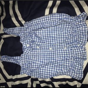 Baby blue/white plaid button-up crop top